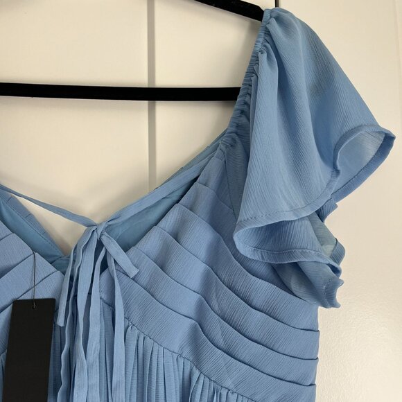 Amalfi Coast Light Blue Pleated Flutter Sleeve Mini Dress - Picture 5 of 5